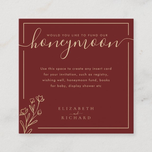 Minimal Elegant Gold Burgundy Wildblume Begleitkarte (Vorderseite)