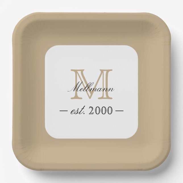 Minimal Elegant Gold Monogram Family Year Est. Pappteller (Vorderseite)