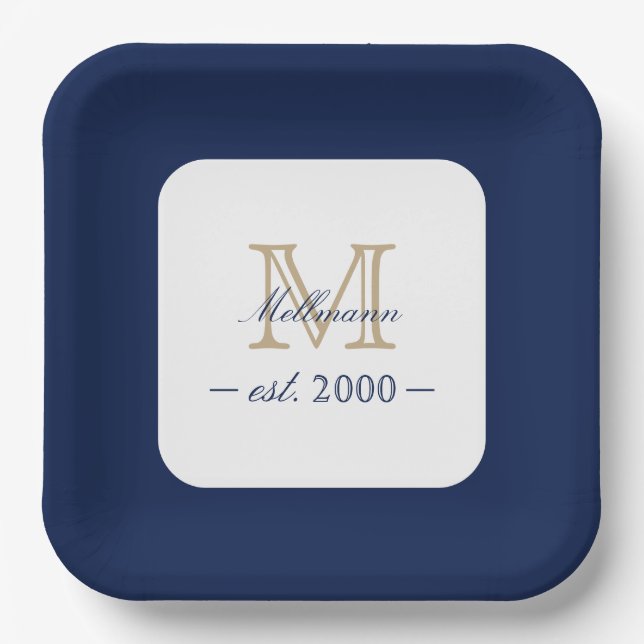 Minimal Elegant Gold Monogram Family Year Est. Pappteller (Vorderseite)