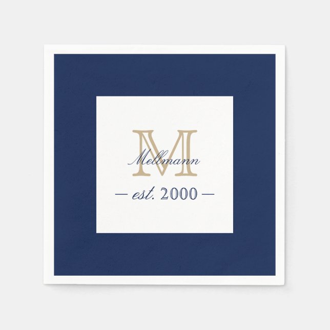 Minimal Elegant Gold Monogram Family Year Est. Serviette (Vorderseite)