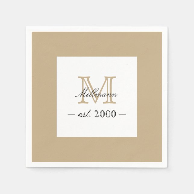 Minimal Elegant Gold Monogram Family Year Est. Serviette (Vorderseite)