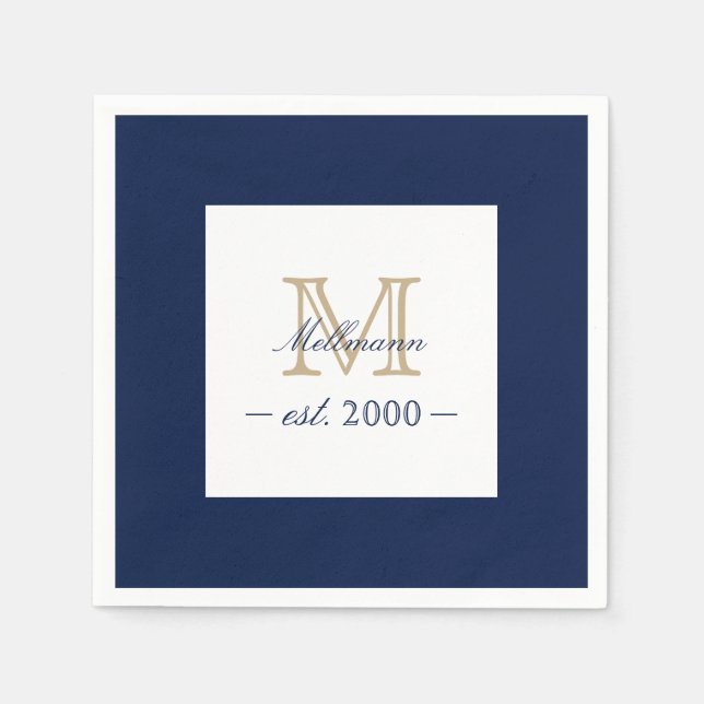 Minimal Elegant Gold Monogram Family Year Est. Serviette (Vorderseite)