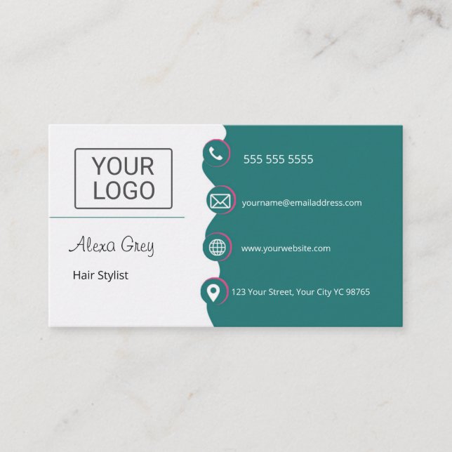 Minimal Elegant Green Pink Hair Stylist  Visitenkarte (Vorderseite)