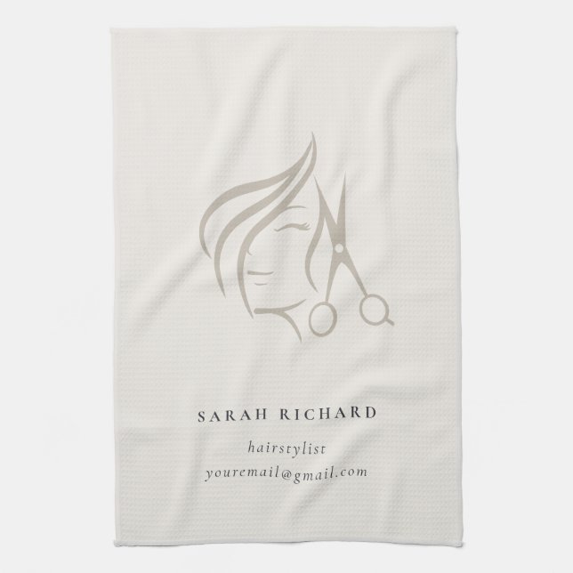 Minimal Elegant Haarstylist Elfenbeinhaarschere Geschirrtuch (Vertikal)