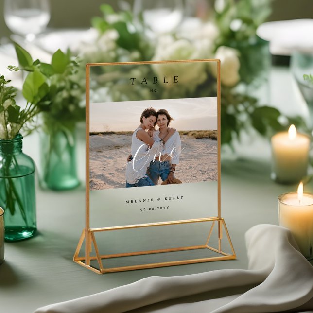Minimal Elegant Hochzeitsskript-Foto-Tischnummer Acrylschild (Minimal Elegant Wedding Script Photo Table Number Acrylic Sign)