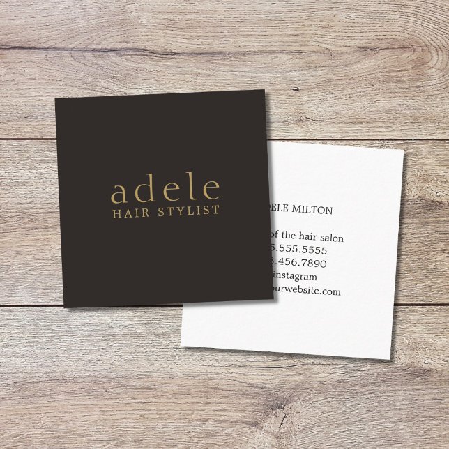 Minimal Elegant Ivory Black Golden Hair Stylist Quadratische Visitenkarte (Von Creator hochgeladen)