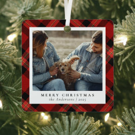 Minimal Elegant Kariertes Weihnachtskuppel Foto Ornament Aus Metall