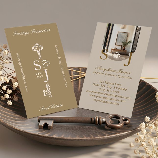 Minimal Elegant Key Monogram Stylish Arch Photo  Visitenkarte (Minimal Elegant Key Monogram Stylish Arch Photo Business Card)