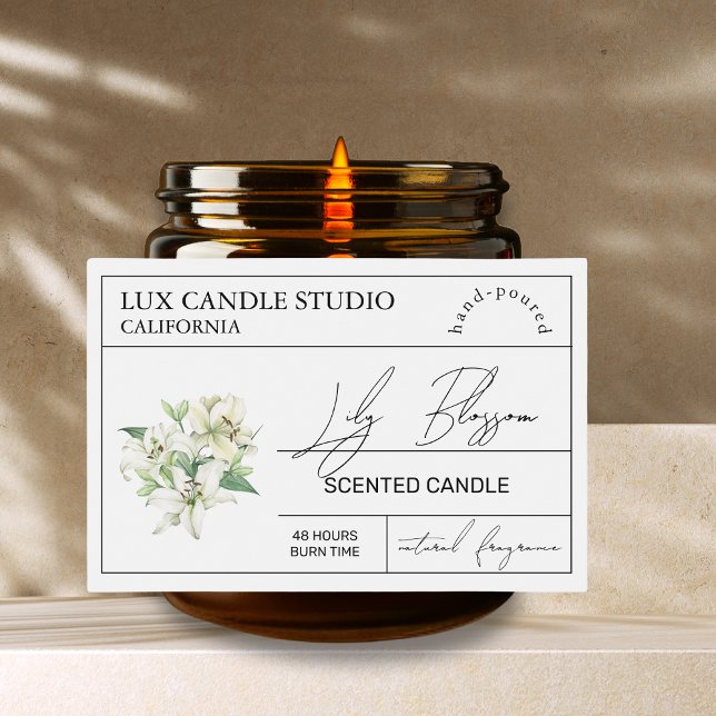 Minimal Elegant Lily Candle Jar Label Lebensmitteletikett (Von Creator hochgeladen)