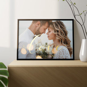Minimal Elegant Love Script Overlay Wedding Photo Foliendrucke