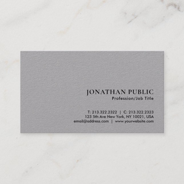 Minimal Elegant Luxus Premium Gray Paper Visitenkarte (Vorderseite)