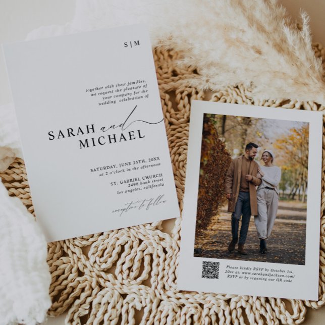 Minimal Elegant Modernes Script QR Code Hochzeit Einladung (Von Creator hochgeladen)