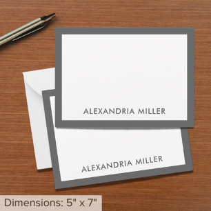 Minimal Elegant Monogram Name White Gray 12x18 Mitteilungskarte