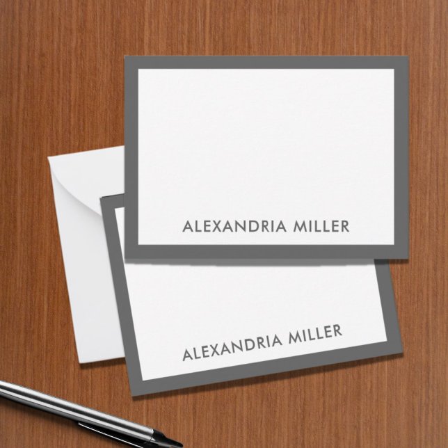 Minimal Elegant Monogram Name White Gray Mitteilungskarte (Von Creator hochgeladen)