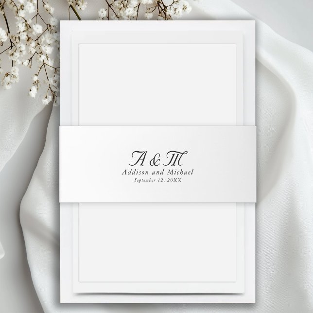 Minimal, elegant, monogramm Einladung Bauchband Einladungsbanderole (Minimal, Elegant, Invitation Belly Band with your name and date.)