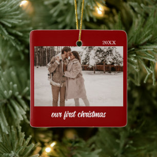 Minimal Elegant Newlyweds First Christmas 2 Foto Keramikornament