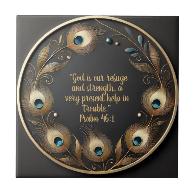 Minimal Elegant Peacock Feathers Bible Verse Fliese (Vorderseite)