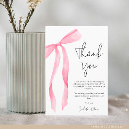 Minimal Elegant Pink Bow Baby Shower Dankeskarte
