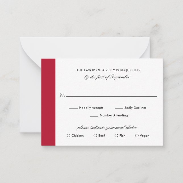 Minimal Elegant Red Wedding Mini RSVP Karte (Vorderseite)