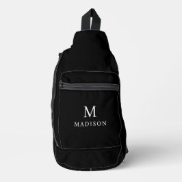 Minimal & elegant Schwarz/Weiß Individuelle Name Crossbody Bag