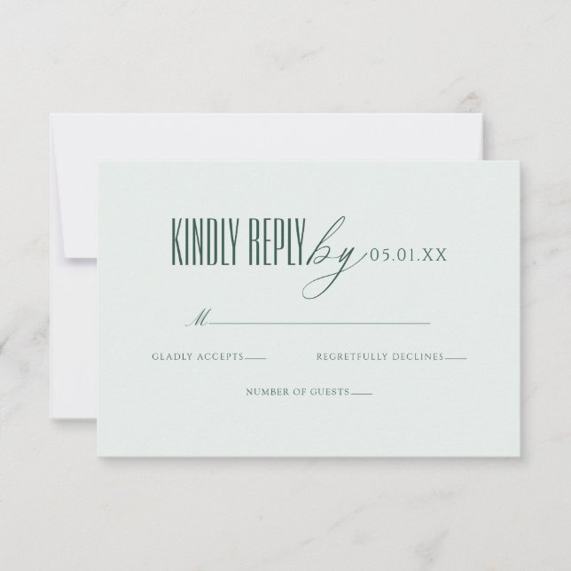 Minimal Elegant Script Green QR Code Wedding RSVP (Vorderseite)