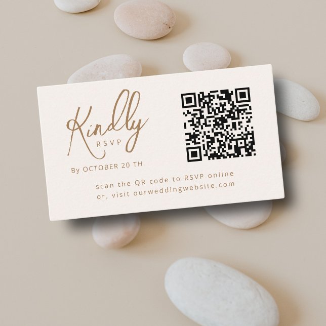 Minimal Elegant Script QR Code Boho Wedding RSVP Begleitkarte (Von Creator hochgeladen)