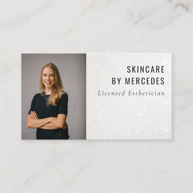 Minimal Elegant Shiny Silver Glitzer Foto Visitenkarte (Vorderseite)