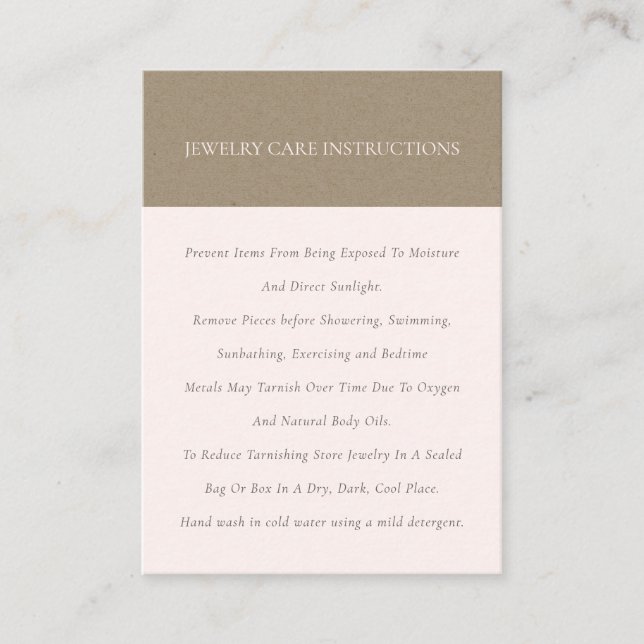 Minimal Elegant Soft Kraft Blush Jewelery Care Visitenkarte (Vorderseite)