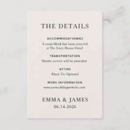 Minimal Elegant Wedding Details Card Begleitkarte