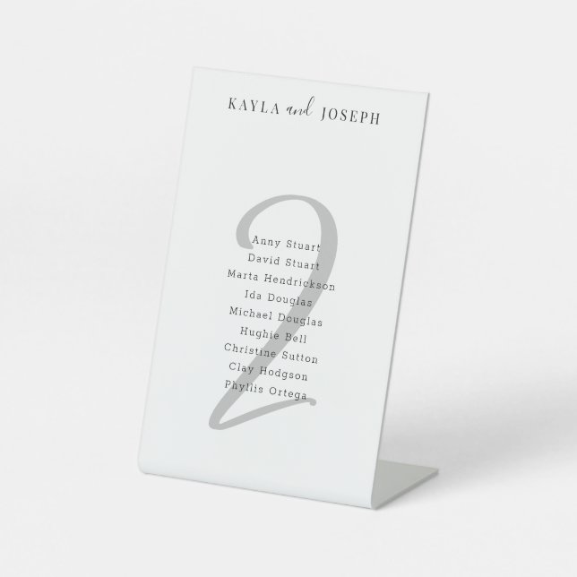 Minimal Elegant Wedding Guest List Tischnummer 2 Sockelschild (Vorderseite)