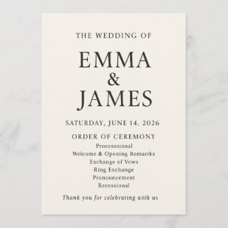 Minimal Elegant Wedding Program | Ivory Ceremony Programm