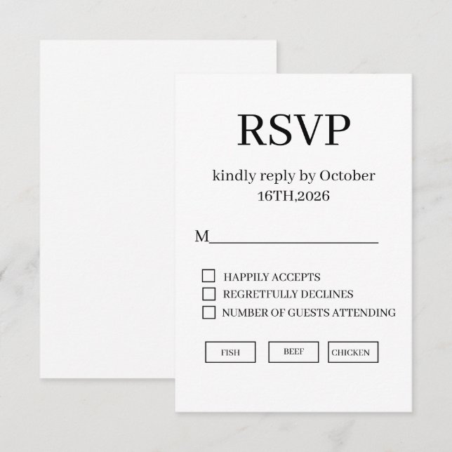 Minimal Elegant Wedding RSVP Card (Vorne/Hinten)