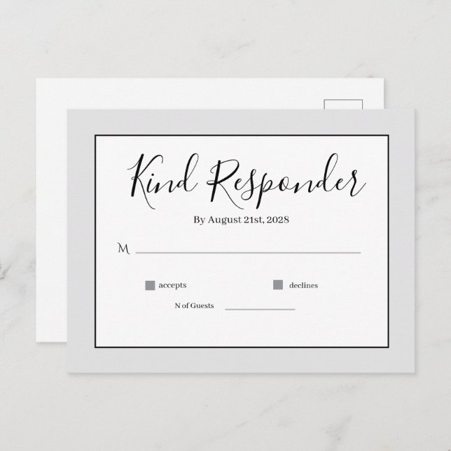 Minimal Elegant Wedding RSVP Postcard Postkarte (Vorne/Hinten)