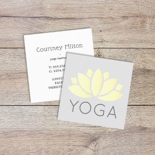 Minimal Elegant Yellow Lotus Icon Gray Yoga Quadratische Visitenkarte