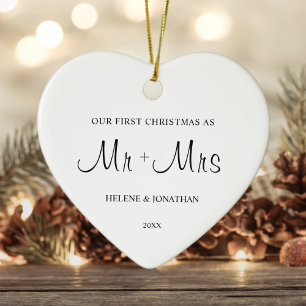 Minimal Elegante First Christmas Verheiratetes Paa Keramik Ornament