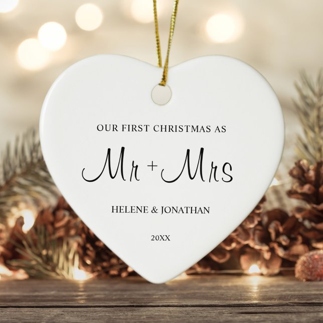 Minimal Elegante First Christmas Verheiratetes Paa Keramik Ornament (Minimal Elegant First Christmas Married Couple Ceramic Ornament)
