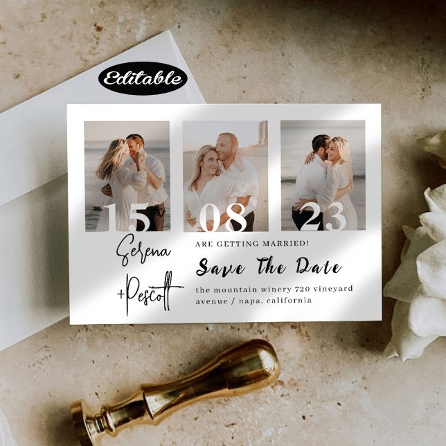 Minimal Elegante Foto Collage Save the Date Einladung (Von Creator hochgeladen)