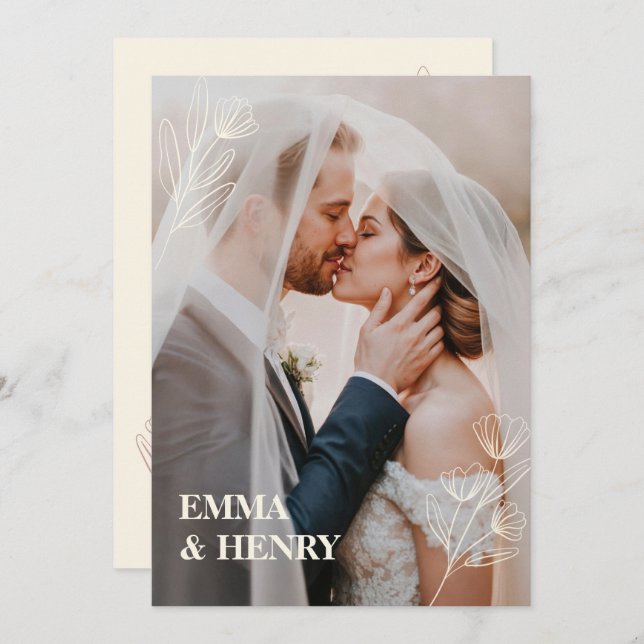 Minimal elegante Hochzeit Einladung mit Bride & Gr (Vorne/Hinten)