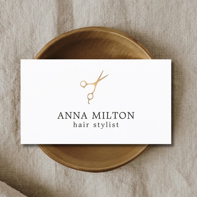 Minimal Elegante Imitate Gold Schere Haar Stylist Visitenkarte (Von Creator hochgeladen)