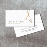Minimal Elegante Imitate Goldschere Haarstiel Visitenkarte<br><div class="desc">Elegante,  anpassbare Visitenkartenvorlage mit dem Gold-Schere-Symbol für IMITATE. Minimalistisches Design,  perfekt für Schönheitssalon,  Friseur.</div>