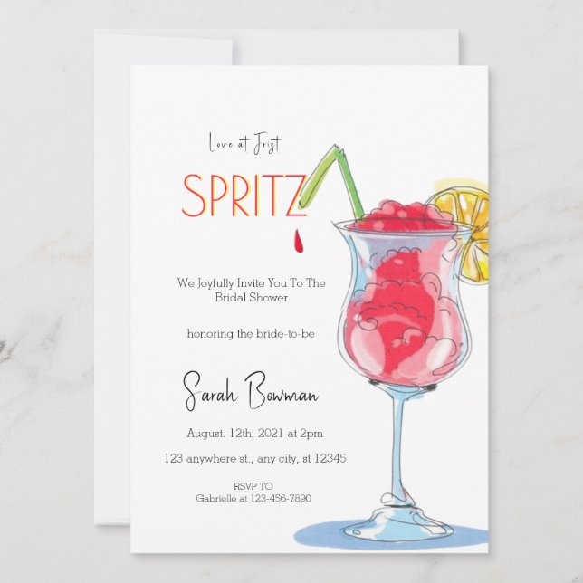 Minimal Elegante Liebe im First Spritz Brautparty Einladung (Vorderseite)