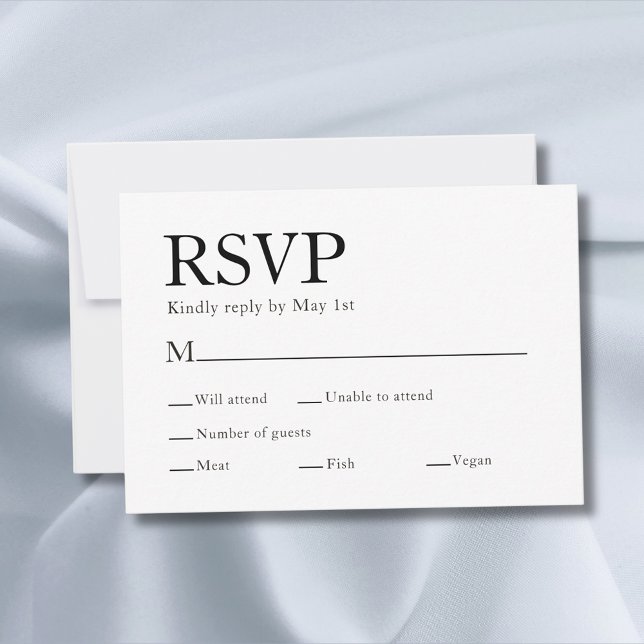 Minimal Elegante Meal Choice RSVP Karte (Minimal Elegant Meal Choice White Wedding RSVP Card
)