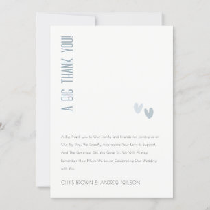 Minimal Elegante Pastel Dusky Blue Hearts Wedding Dankeskarte