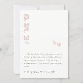 Minimal Elegante Pastel Dusky Pink Hearts Wedding Dankeskarte