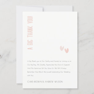 Minimal Elegante Pastel Dusky Pink Hearts Wedding Dankeskarte
