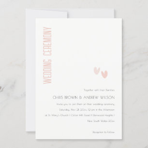 Minimal Elegante Pastel Dusky Pink Hearts Wedding Einladung