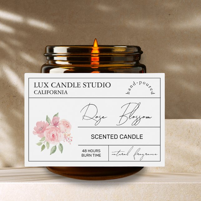 Minimal Elegante Rose Candle Jar Label Lebensmitteletikett (Von Creator hochgeladen)