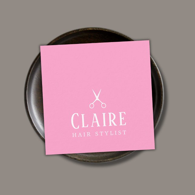 Minimal Elegante Rose Weißschere Friseursalon Quadratische Visitenkarte (Von Creator hochgeladen)