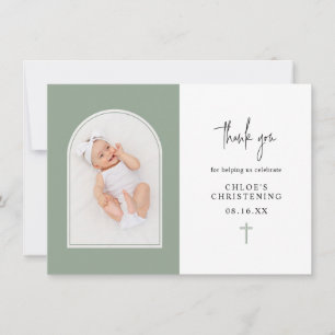 Minimal Elegante Sage Green Arch Foto Christening Dankeskarte
