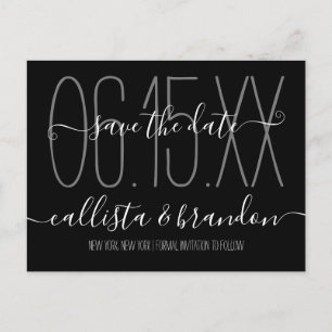 Minimal elegante Schwarz-weiße Hochzeit Sichern Si Ankündigungspostkarte